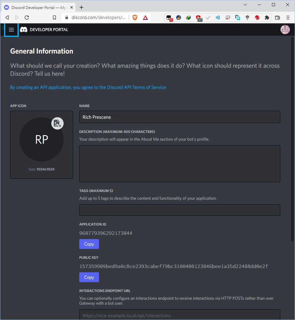 Create Discord Application
